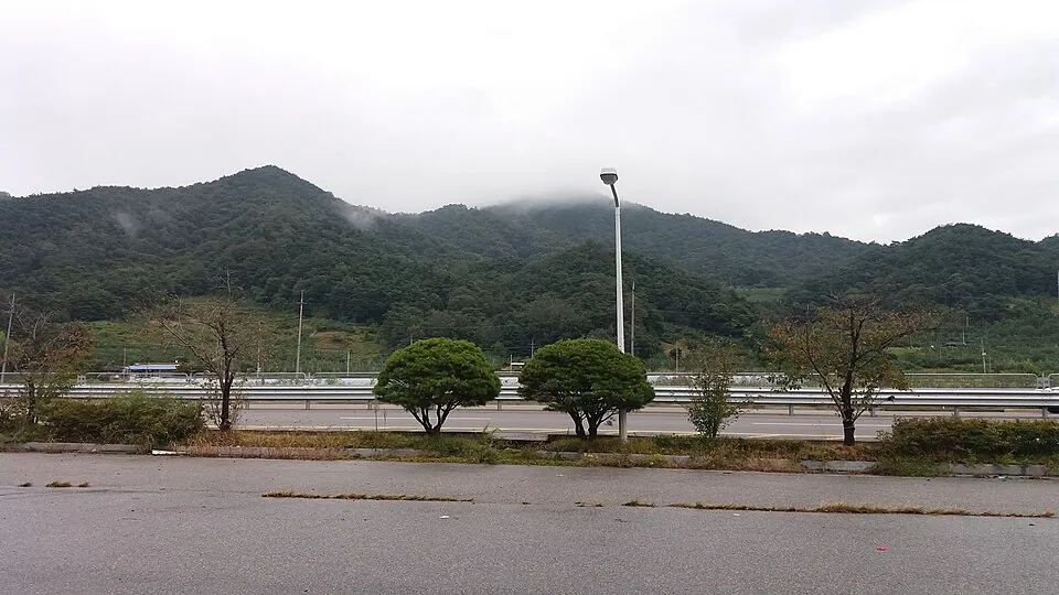 Wooded hills seen from Bongcheon Station in Imsil