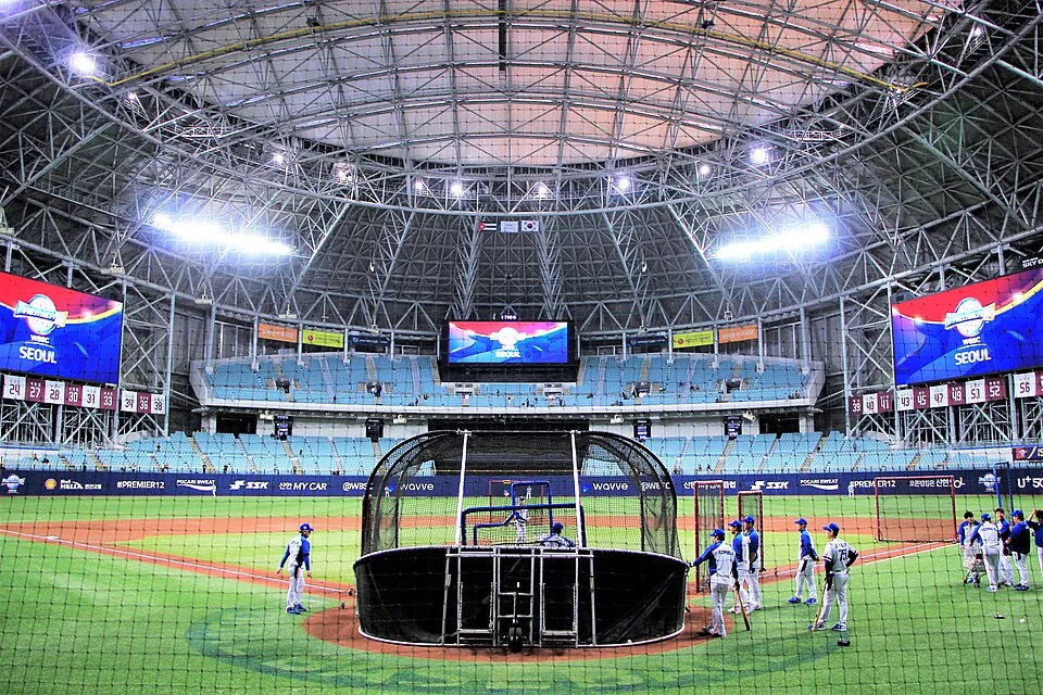 Interior of Gocheok Sky Dome during the 2019 WBSC Premier12 tournament, Guro-gu, Seoul.