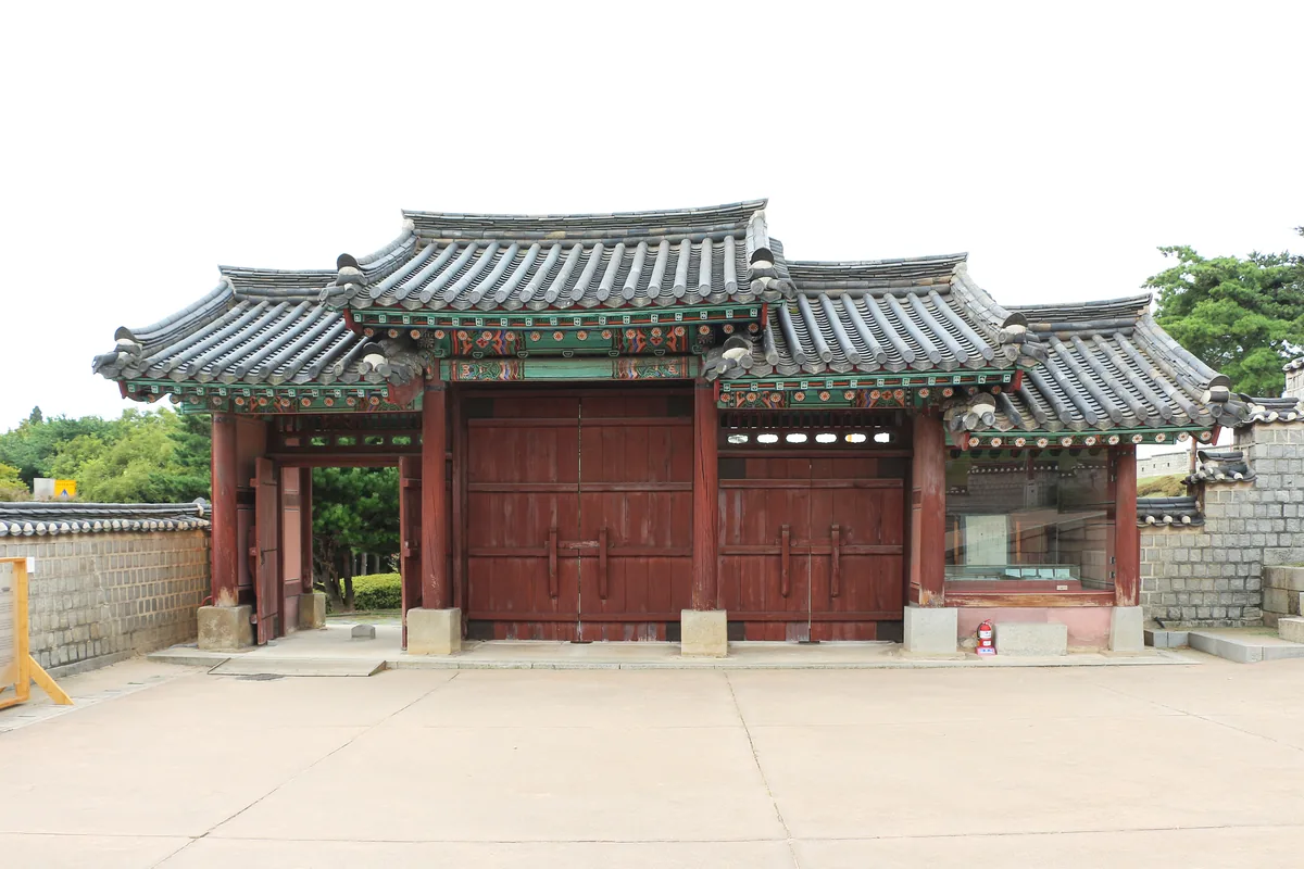 A traditional painted gate at Hwaseong Fortress in Suwon